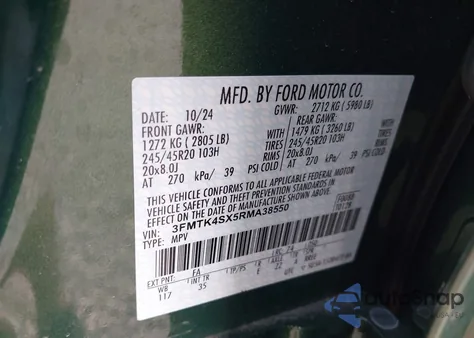 2024 Ford Mustang Mach-E Gt из США, поврежденный, VIN 3FMTK4SX5RMA38550